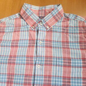 Vineyard Vines Men's Small Pink Blue Plaid Button Down Shirt